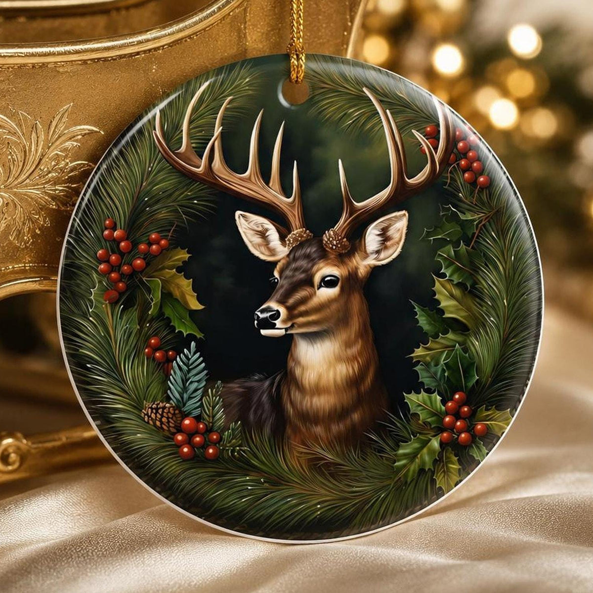 Rustic Tree Ornament, 3-Inch Ceramic Deer Woodland Keepsake