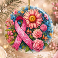 Pink Ribbon Ornament, 3-Inch Ceramic Floral Christmas Keepsake