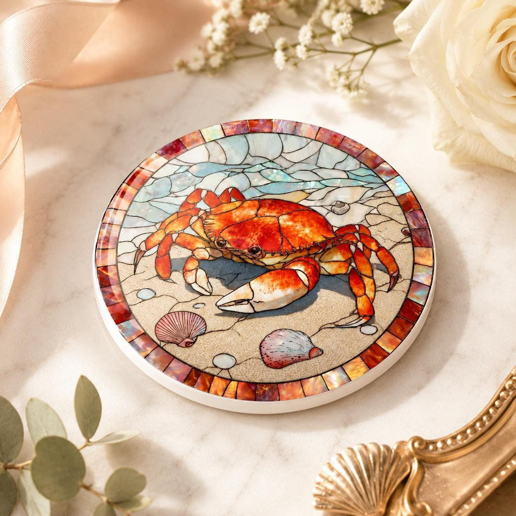 Crab Ceramic Coaster, Coastal Beach Decor, Nautical Ocean Accent, Seafood Lover Gift
