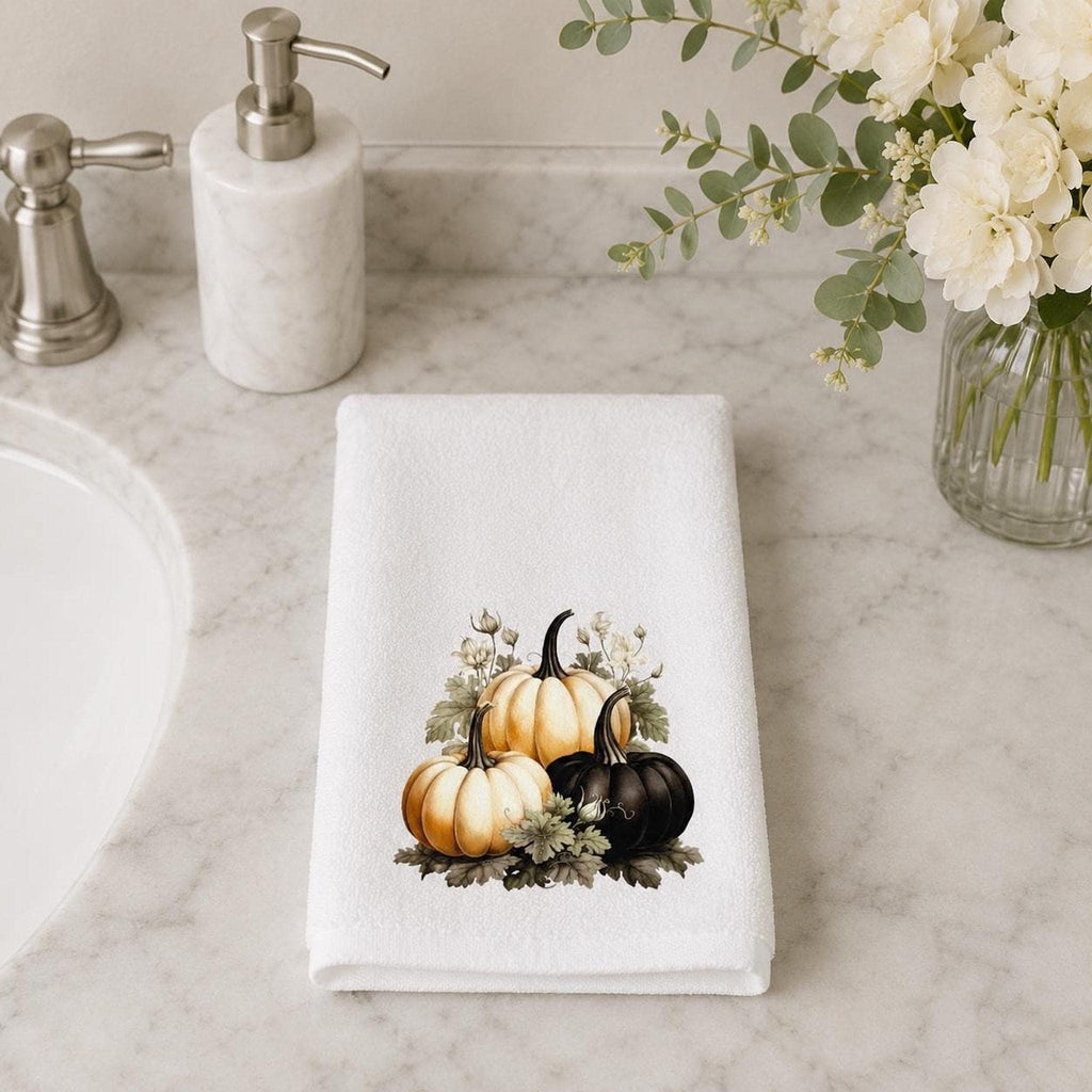 Black Pumpkin Hand Towel, 15 × 25 Inch Sheared Polyester Front, Cotton Terrycloth Back