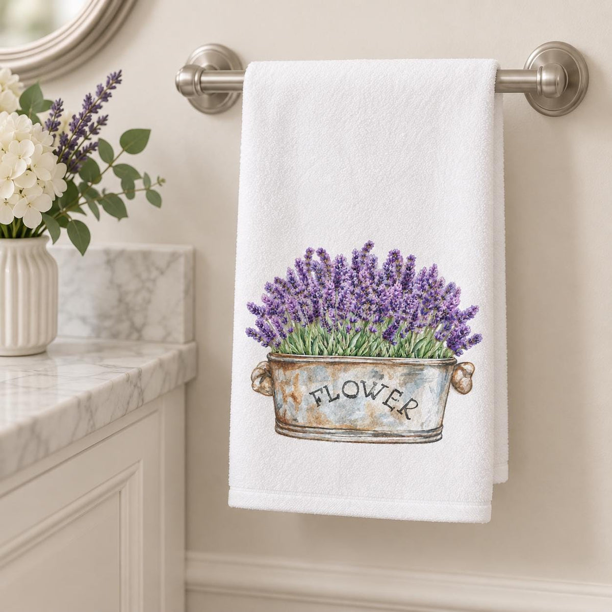 Lavender Hand Towel, Floral Design Bath Decor