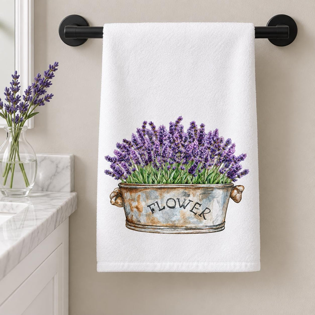 Lavender Hand Towel, Floral Design Bath Decor