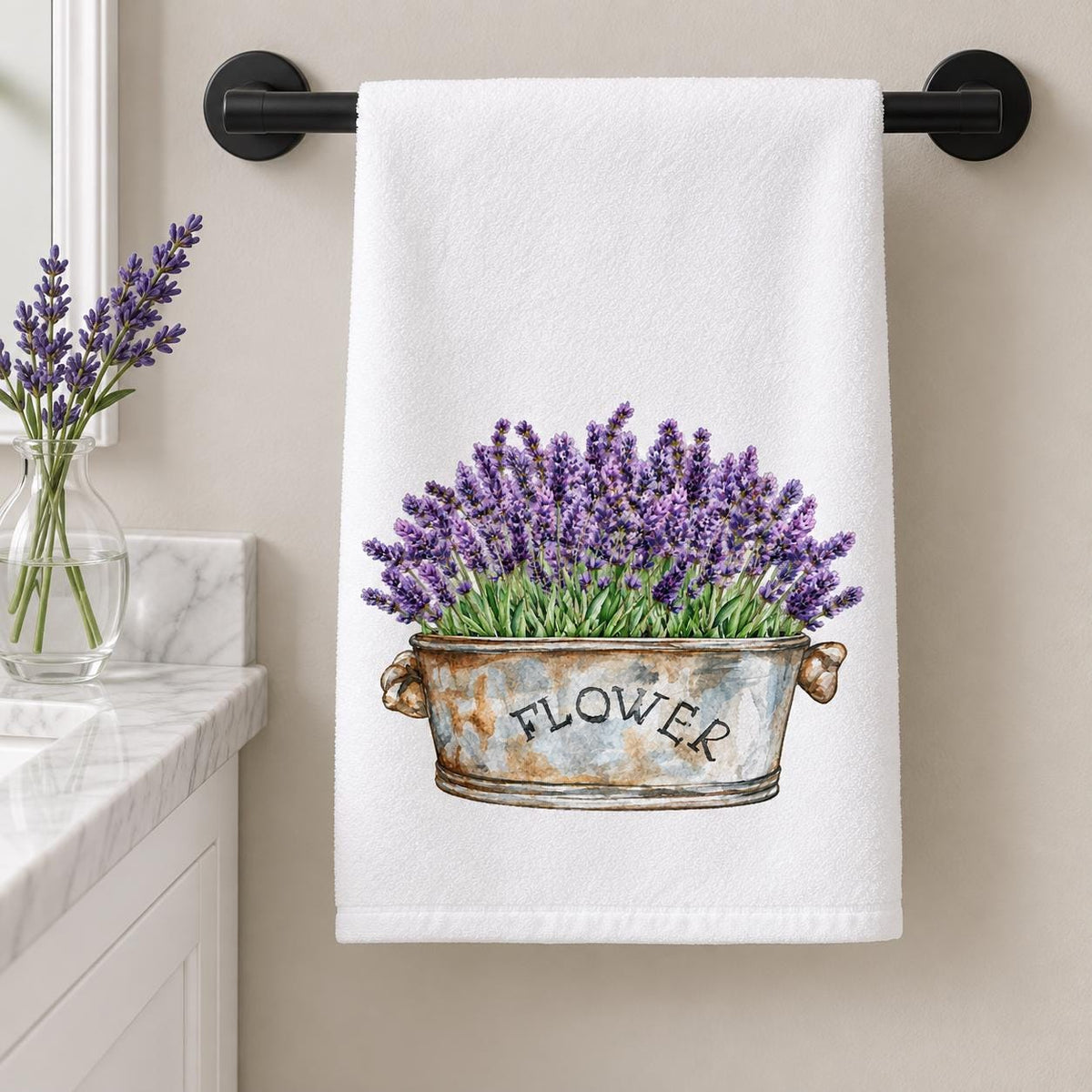 Lavender Hand Towel, Floral Design Bath Decor