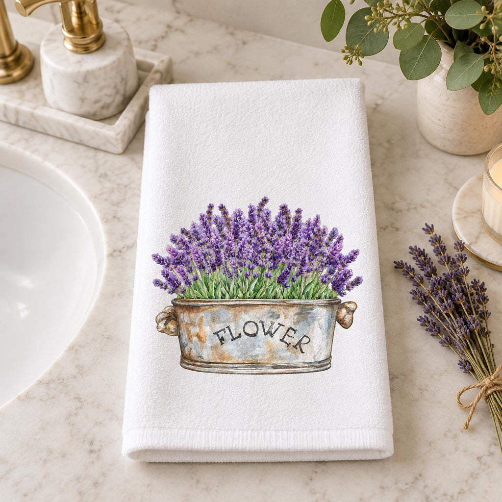 Lavender Hand Towel, Floral Design Bath Decor
