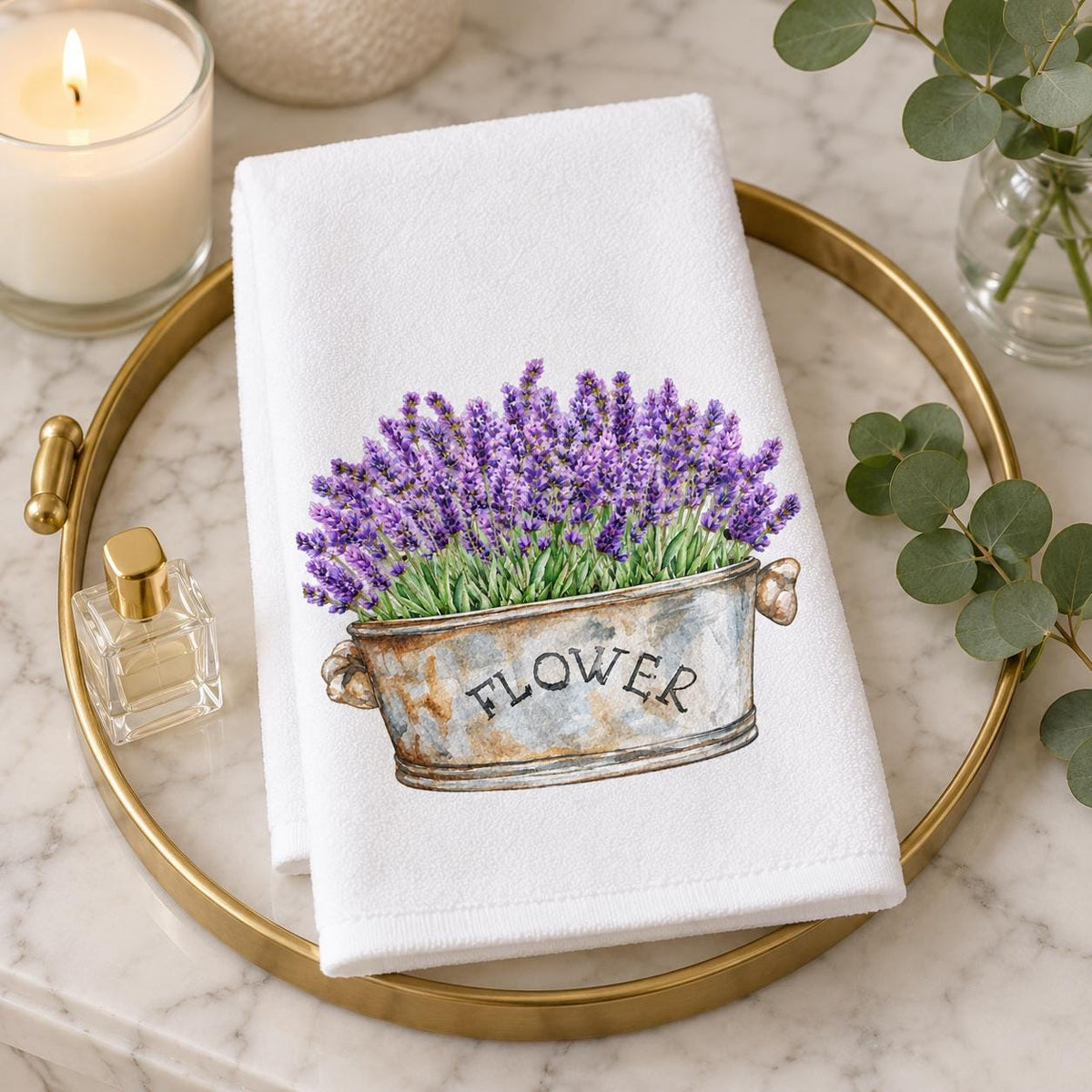 Lavender Hand Towel, Floral Design Bath Decor