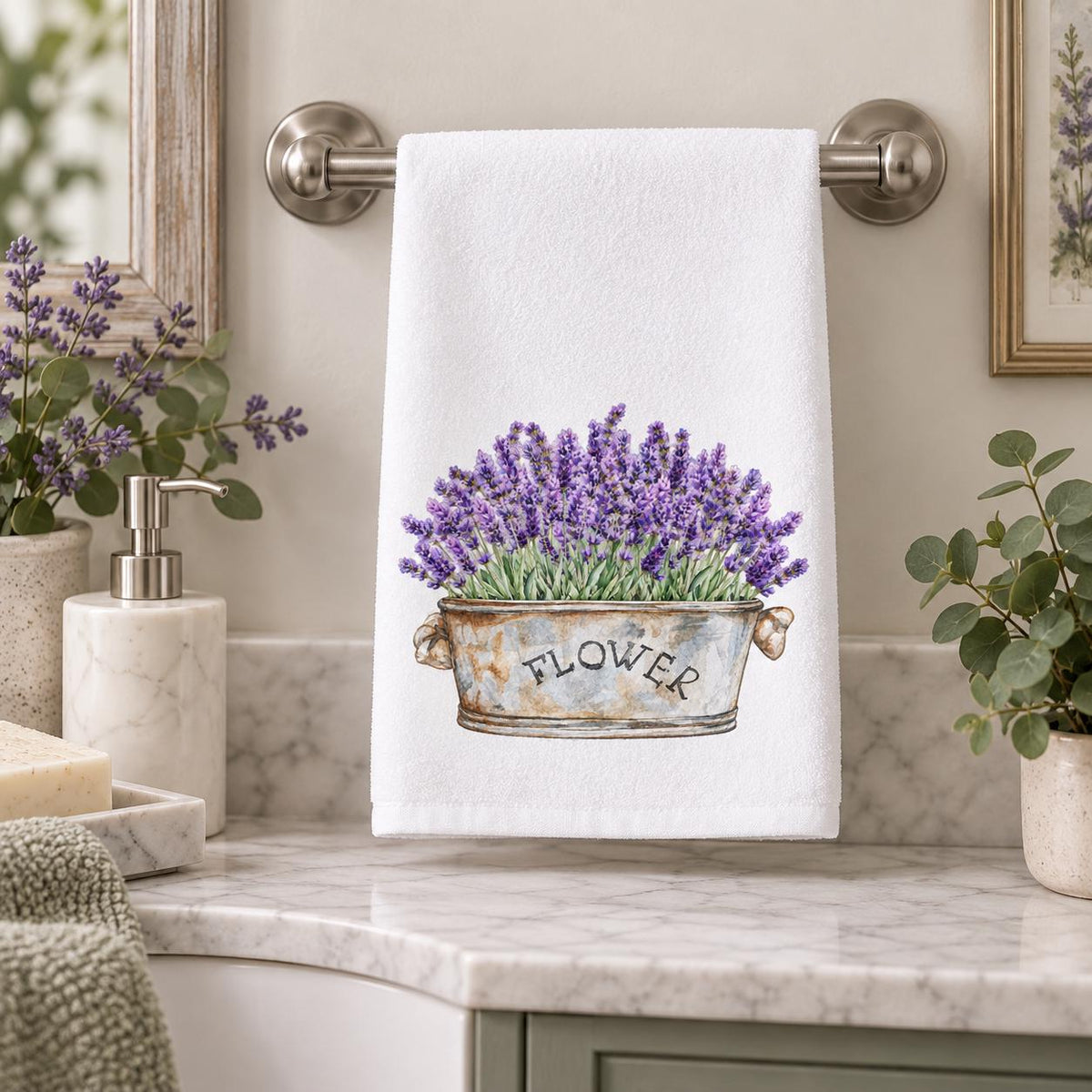 Lavender Hand Towel, Floral Design Bath Decor