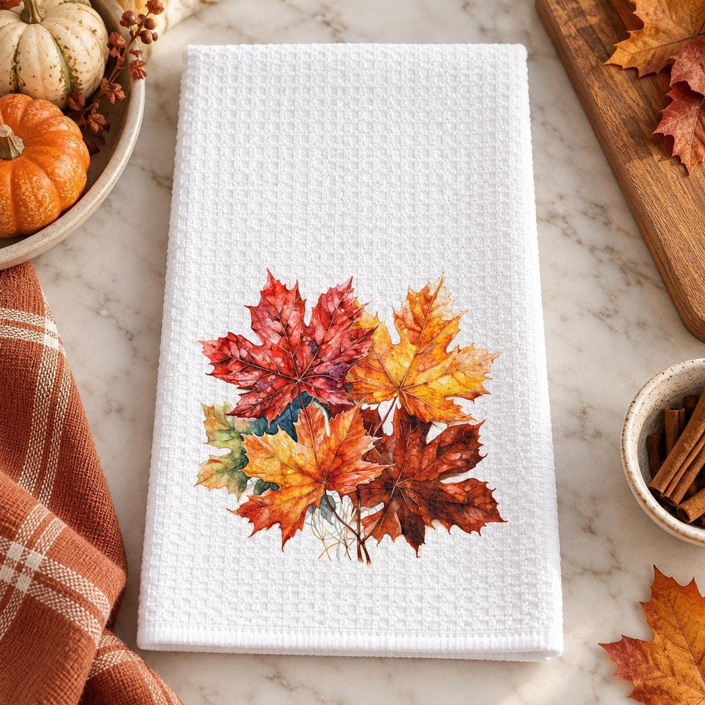 Waffle Kitchen Towel, White Microfiber Maple Leaf Fall Tea
