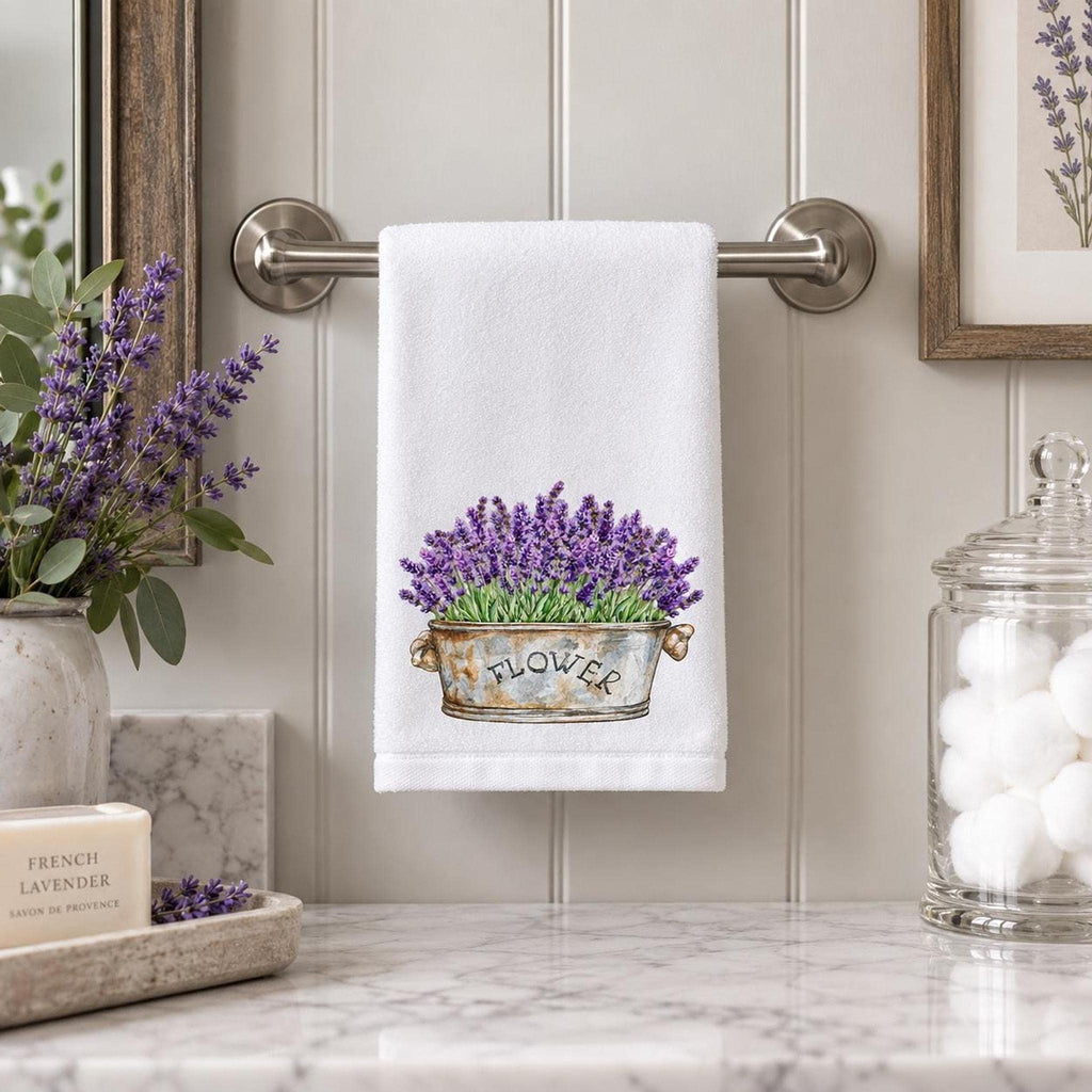 Guest Bath Towel, Lavender Flower Design, 11x18 Cotton Blend