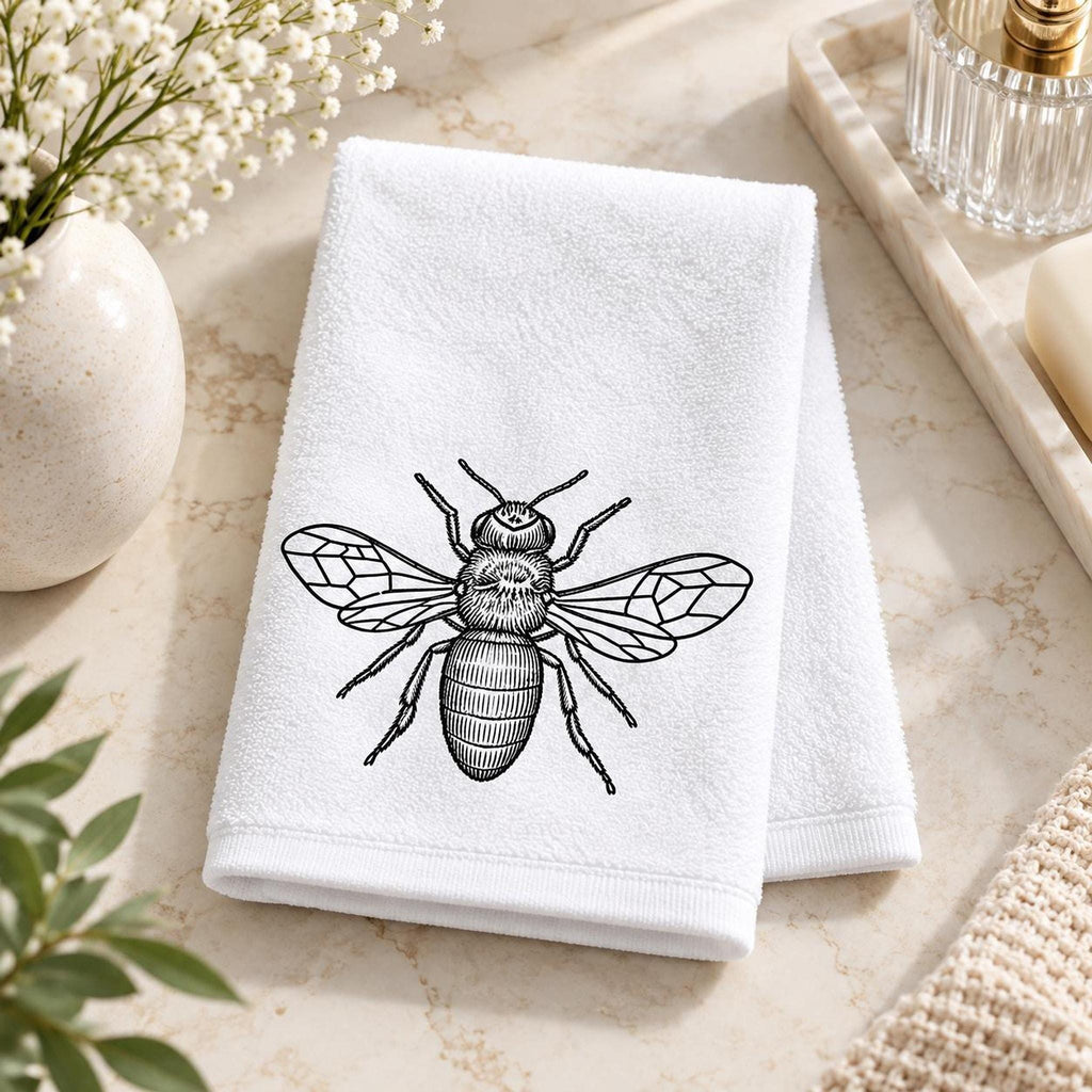 Bee Fingertip Towel, Black White Guest Bath Decor, 11 × 18 Inch Cotton Terry