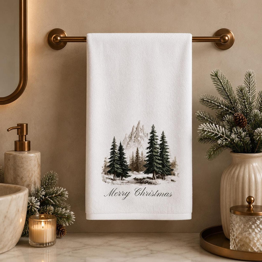 Christmas Hand Towel, 15 × 25 Inch Sheared Polyester Snowy Mountain Design