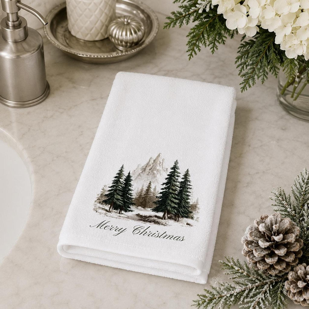 Christmas Hand Towel, 15 × 25 Inch Sheared Polyester Snowy Mountain Design