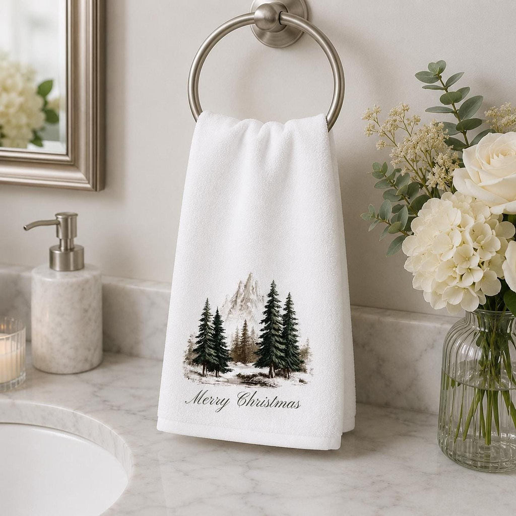 Christmas Hand Towel, 15 × 25 Inch Sheared Polyester Snowy Mountain Design