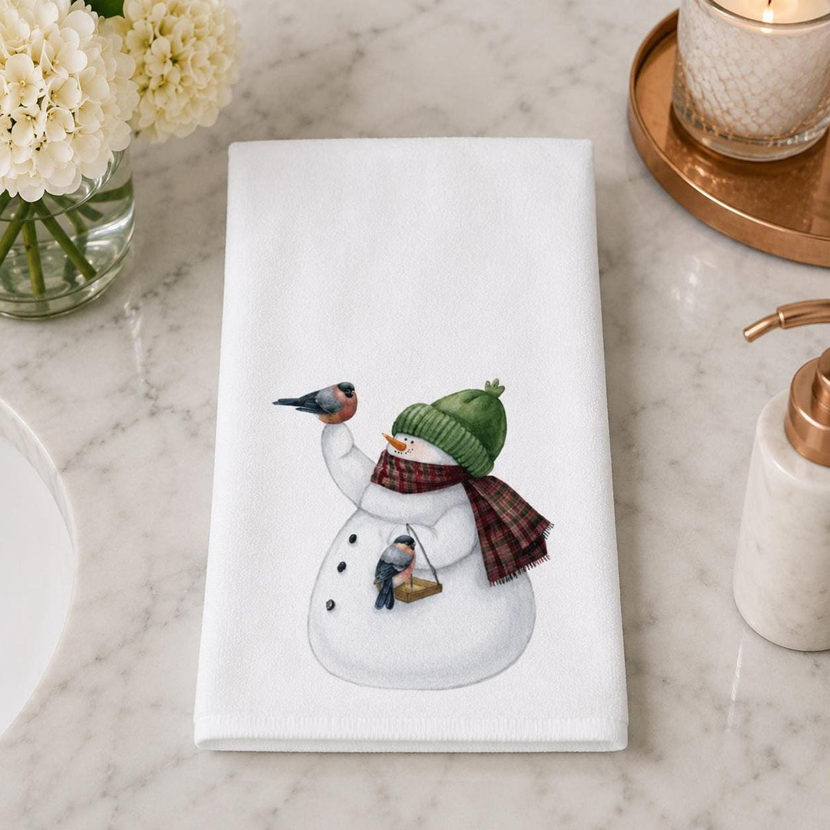 Christmas Guest Bath Snowman Hand Towel, Sheared Polyester Front, Cotton Terrycloth Back