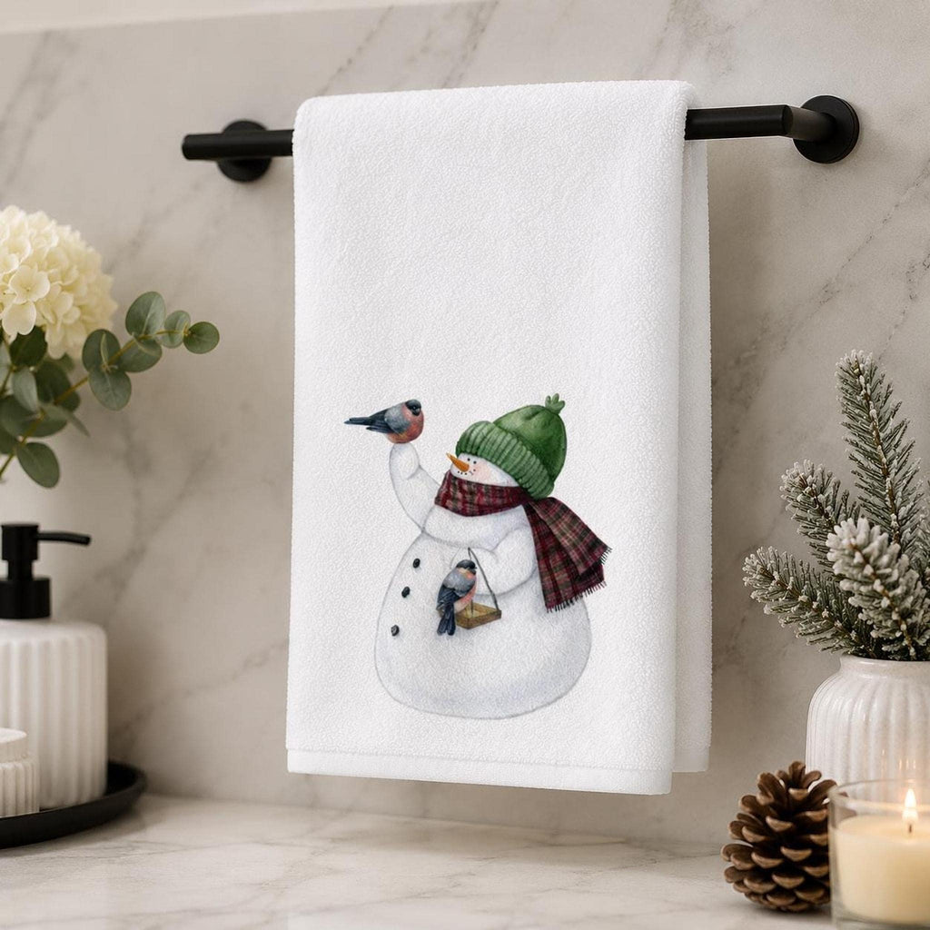 Christmas Guest Bath Snowman Hand Towel, Sheared Polyester Front, Cotton Terrycloth Back