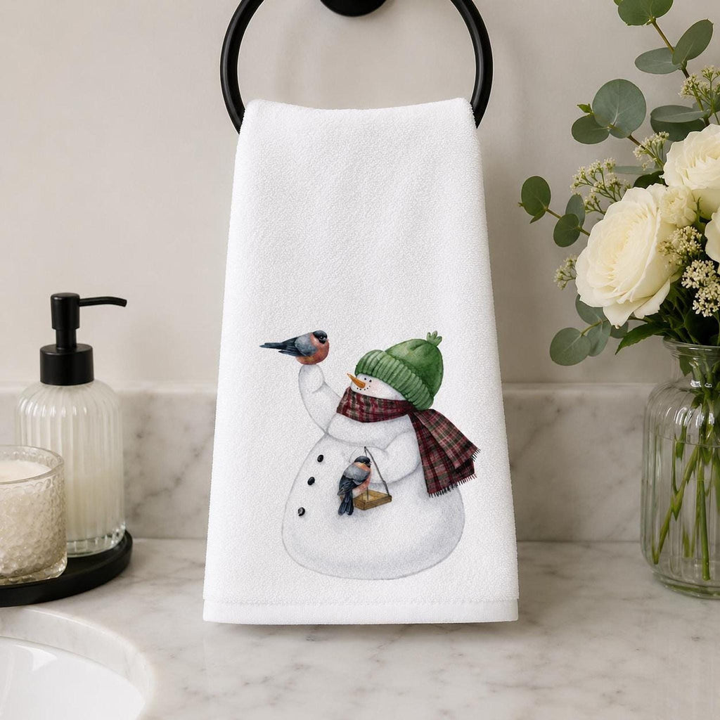 Christmas Guest Bath Snowman Hand Towel, Sheared Polyester Front, Cotton Terrycloth Back