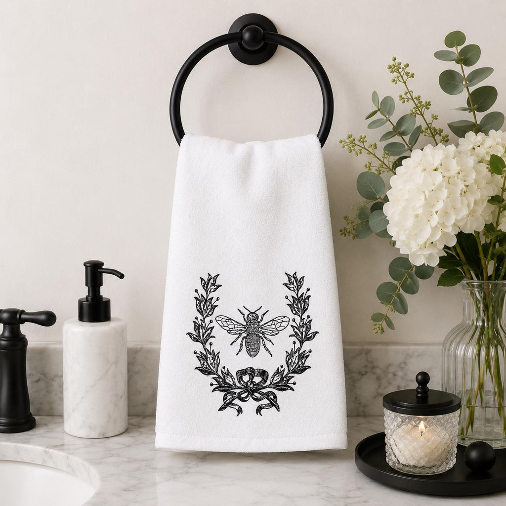 Bee Hand Towel, White Sheared Polyester Front, Cotton Terrycloth Reverse
