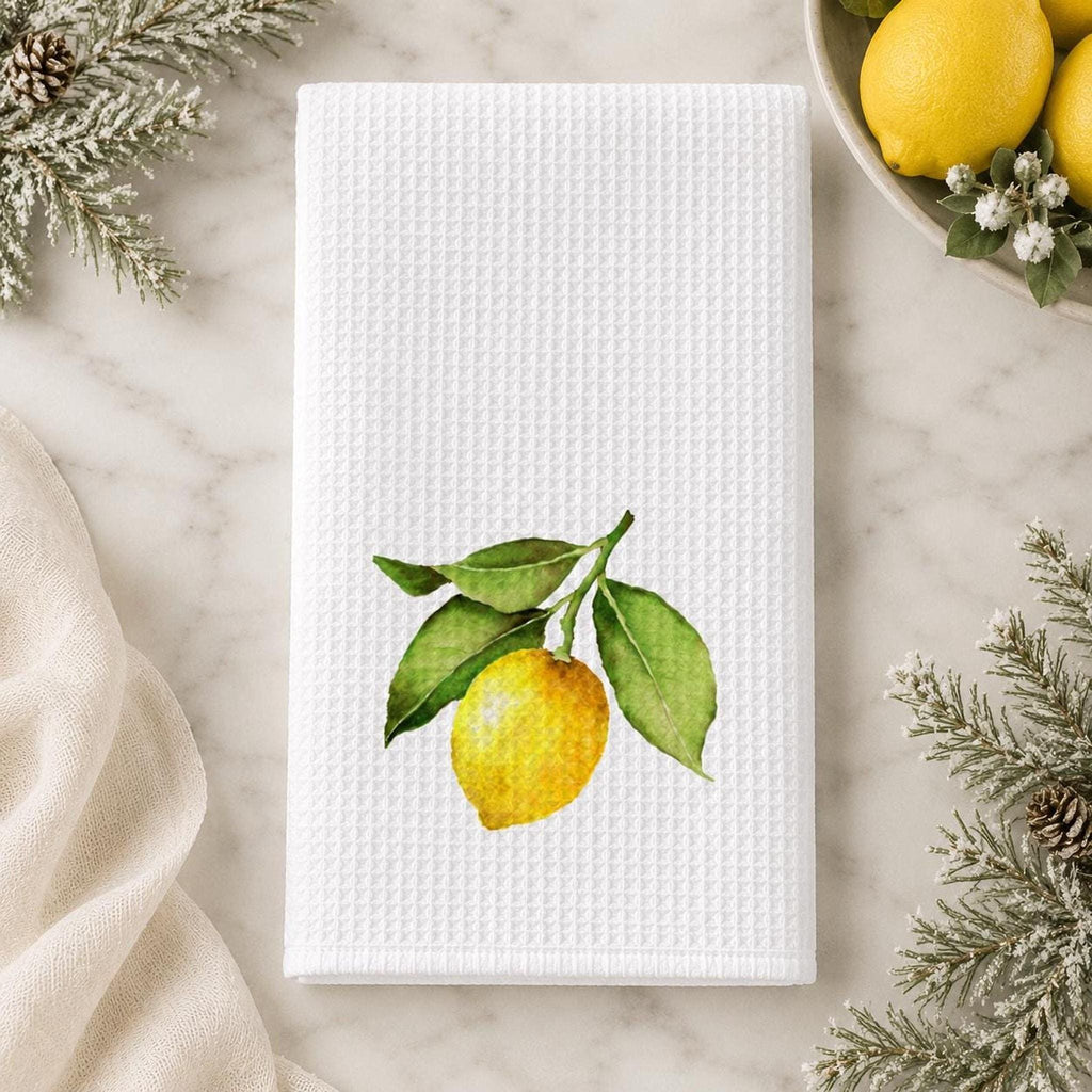 Lemon Waffle Kitchen Towel, Citrus Tea Towel, 3 Botanical Designs, Farmhouse Kitchen Decor
