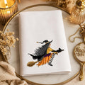 Witch Towel with Whimsical Artwork, Halloween Fingertip for Guest Bath