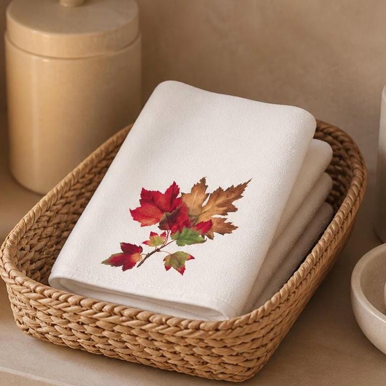 Fall Maple Leaf Fingertip Towel, Autumn Guest Bath Decor, Seasonal Hostess Gift