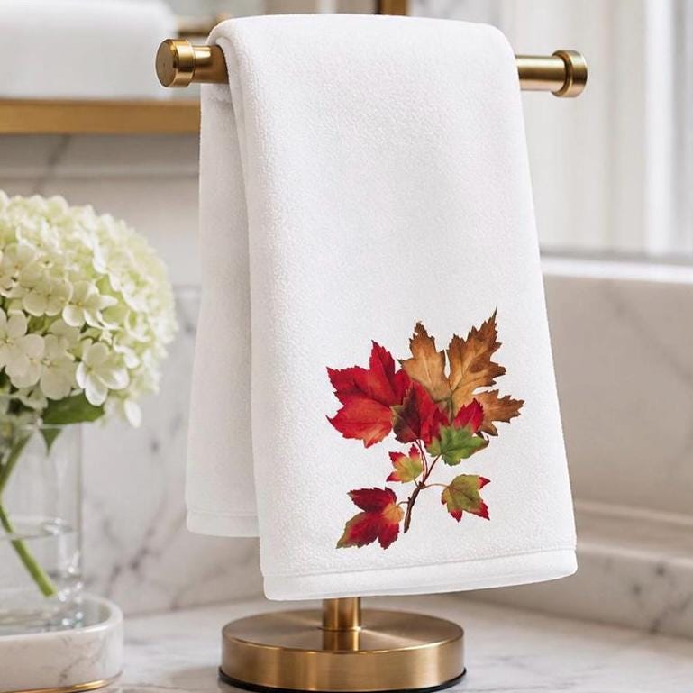 Fall Maple Leaf Fingertip Towel, Autumn Guest Bath Decor, Seasonal Hostess Gift