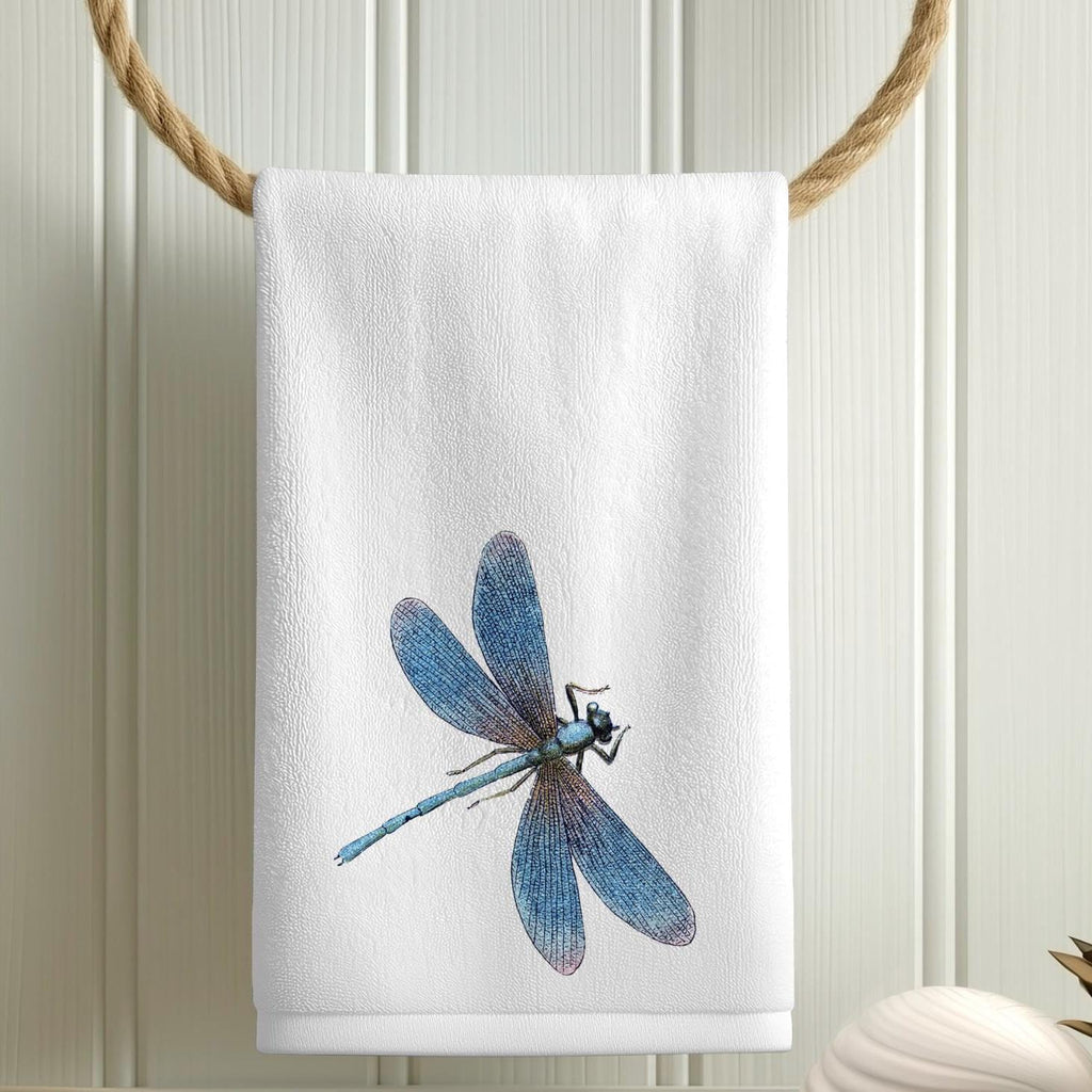 Dragonfly Fingertip Towel, Blue Guest Bath Decor, Nature Powder Room Hand Towel