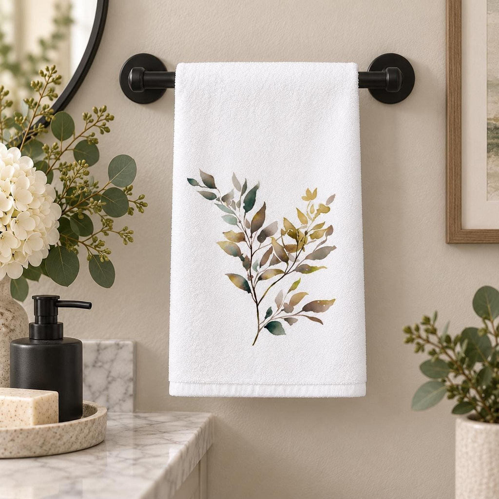 Botanical Towel, White Cotton Terrycloth Guest Bathroom Accent