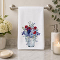 Red Blue Floral Hand Towel, Mason Jar Bouquet, Botanical Bathroom Decor, Patriotic Guest Gift