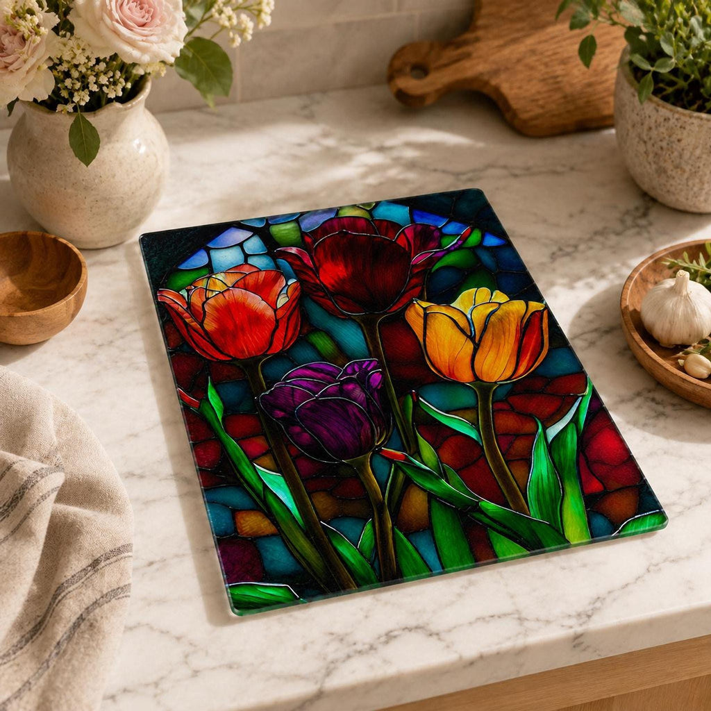 Tulip Cutting Board, Tempered Glass Floral Serving Surface