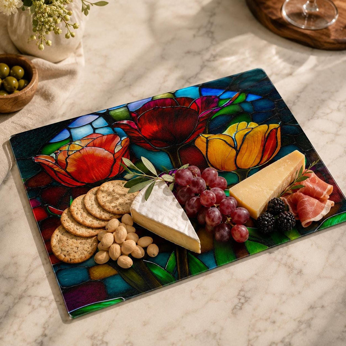 Tulip Cutting Board, Tempered Glass Floral Serving Surface