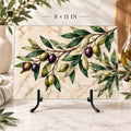 Olive Cutting Board, Tempered Glass Charcuterie Tray, Mediterranean Decor