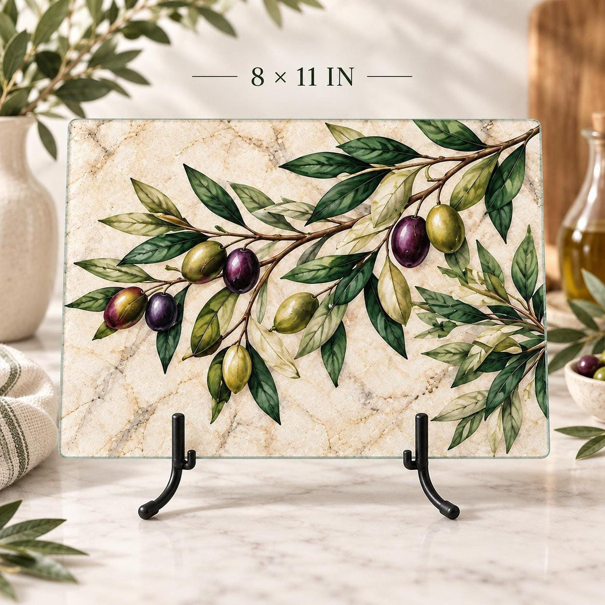 Olive Cutting Board, Tempered Glass Charcuterie Tray, Mediterranean Decor