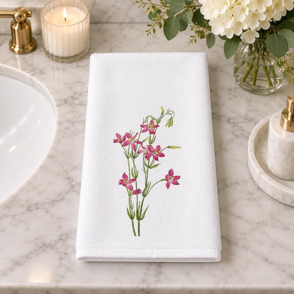 Floral Hand Towel, Pink Wildflower 15 × 25 Inch Powder Room Decor