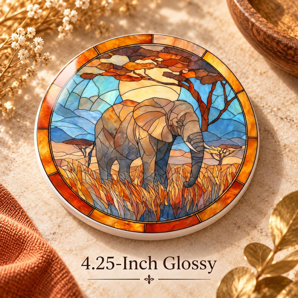 Elephant Coaster, Ceramic Safari Decor with Glossy or Matte Finish