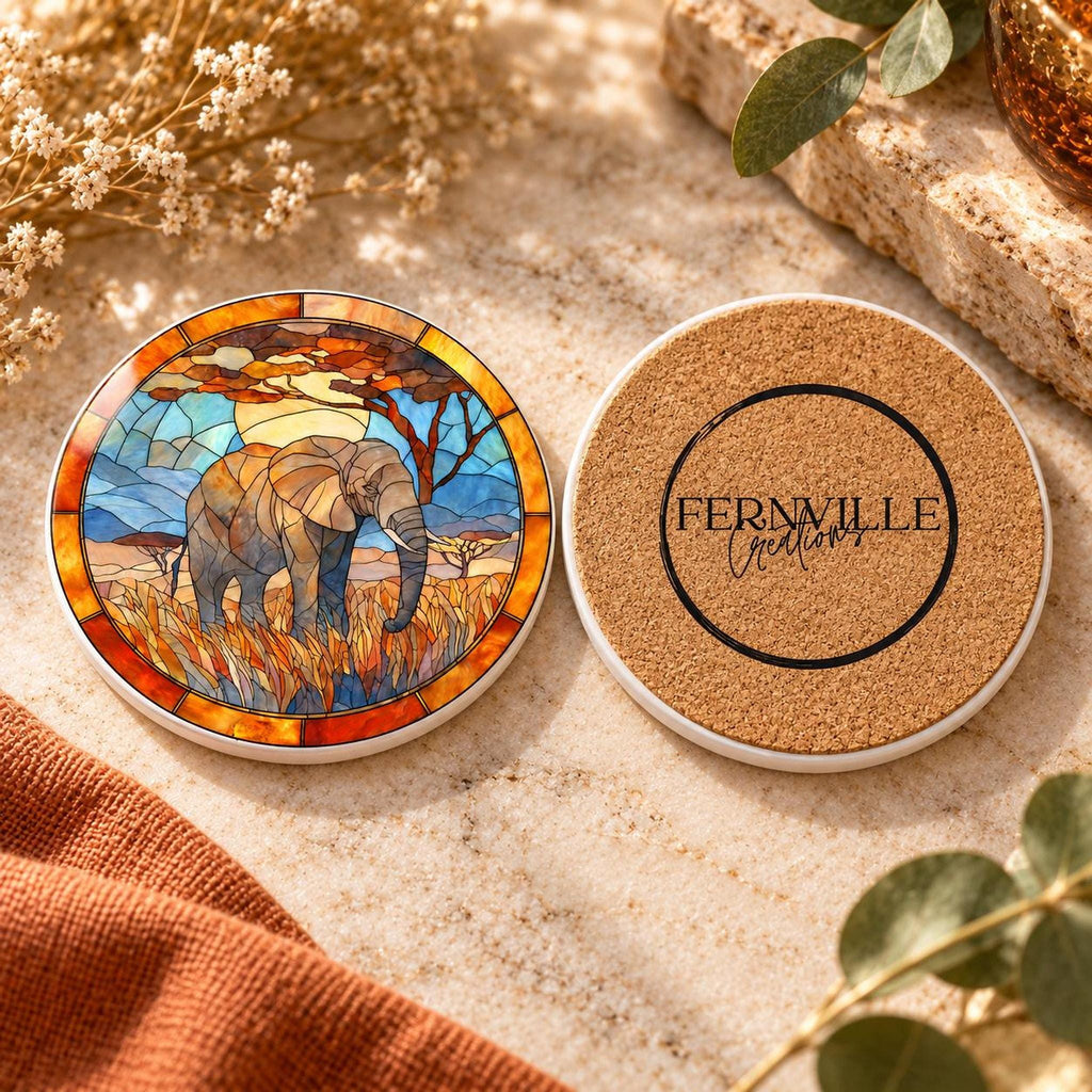 Elephant Coaster, Ceramic Safari Decor with Glossy or Matte Finish