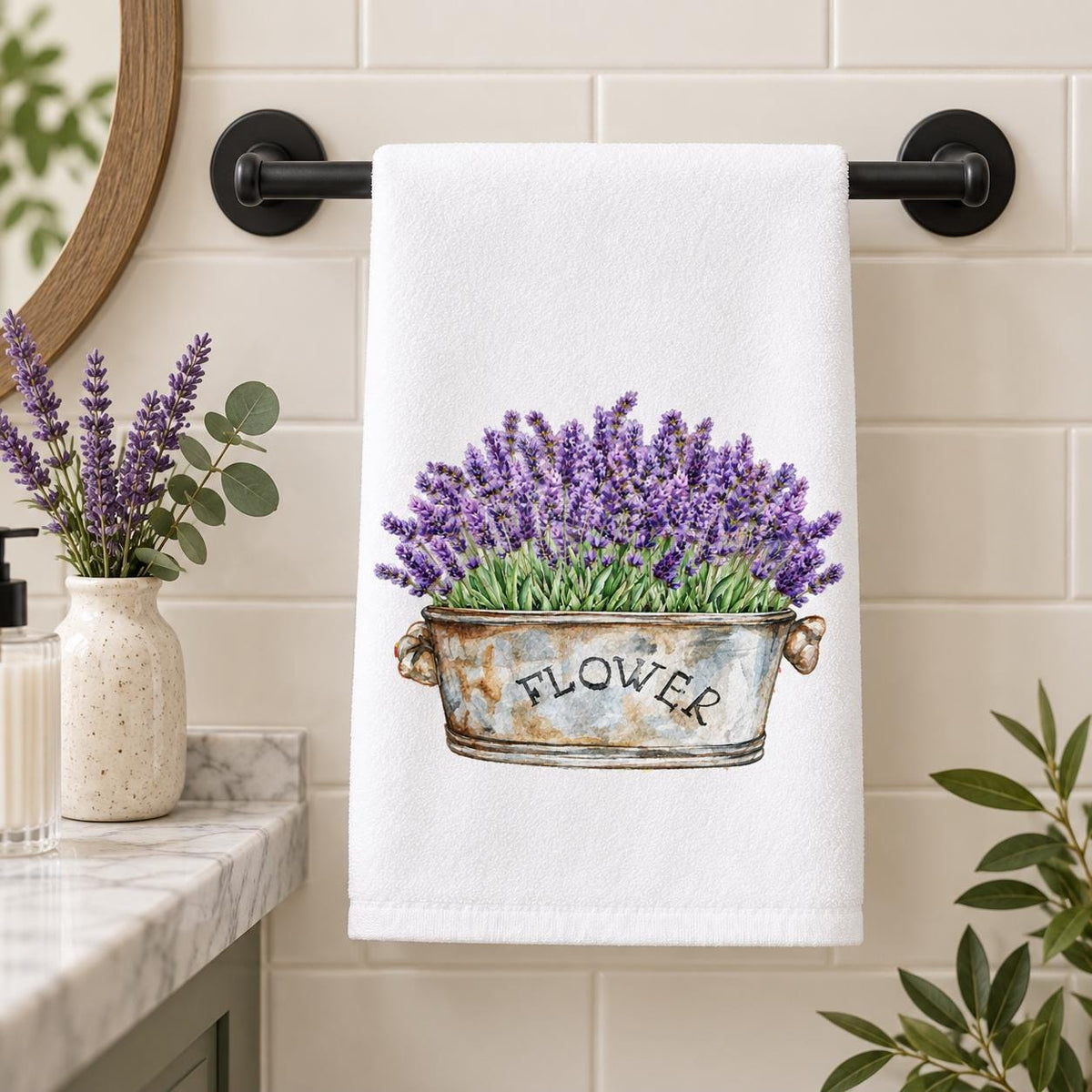 Lavender Hand Towel, Floral Design Bath Decor