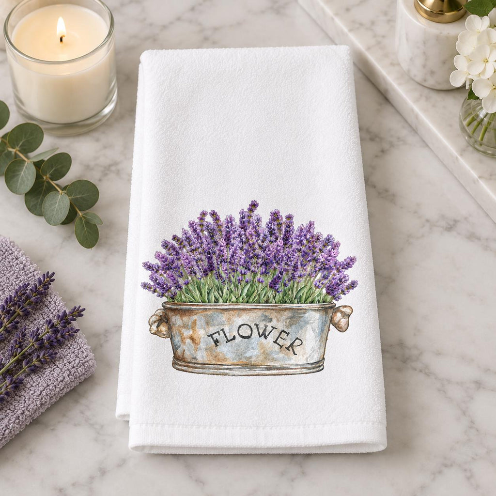 Lavender Hand Towel, Floral Design Bath Decor