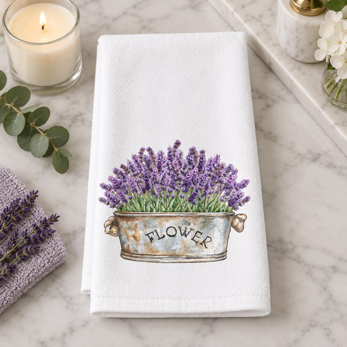 Lavender Hand Towel, Floral Design Bath Decor