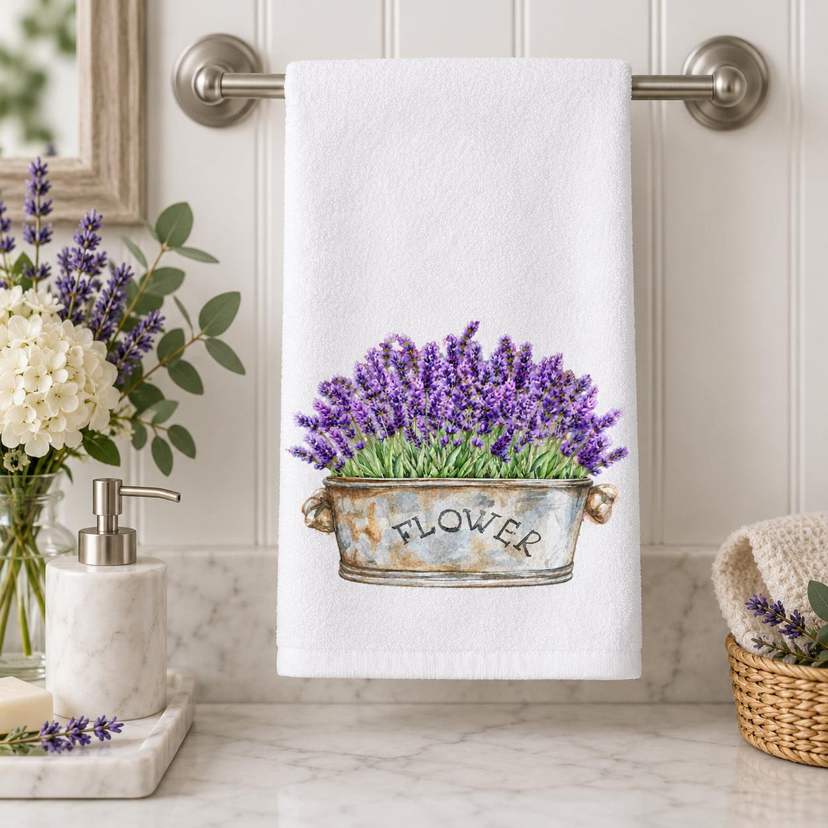 Lavender Hand Towel, Floral Design Bath Decor