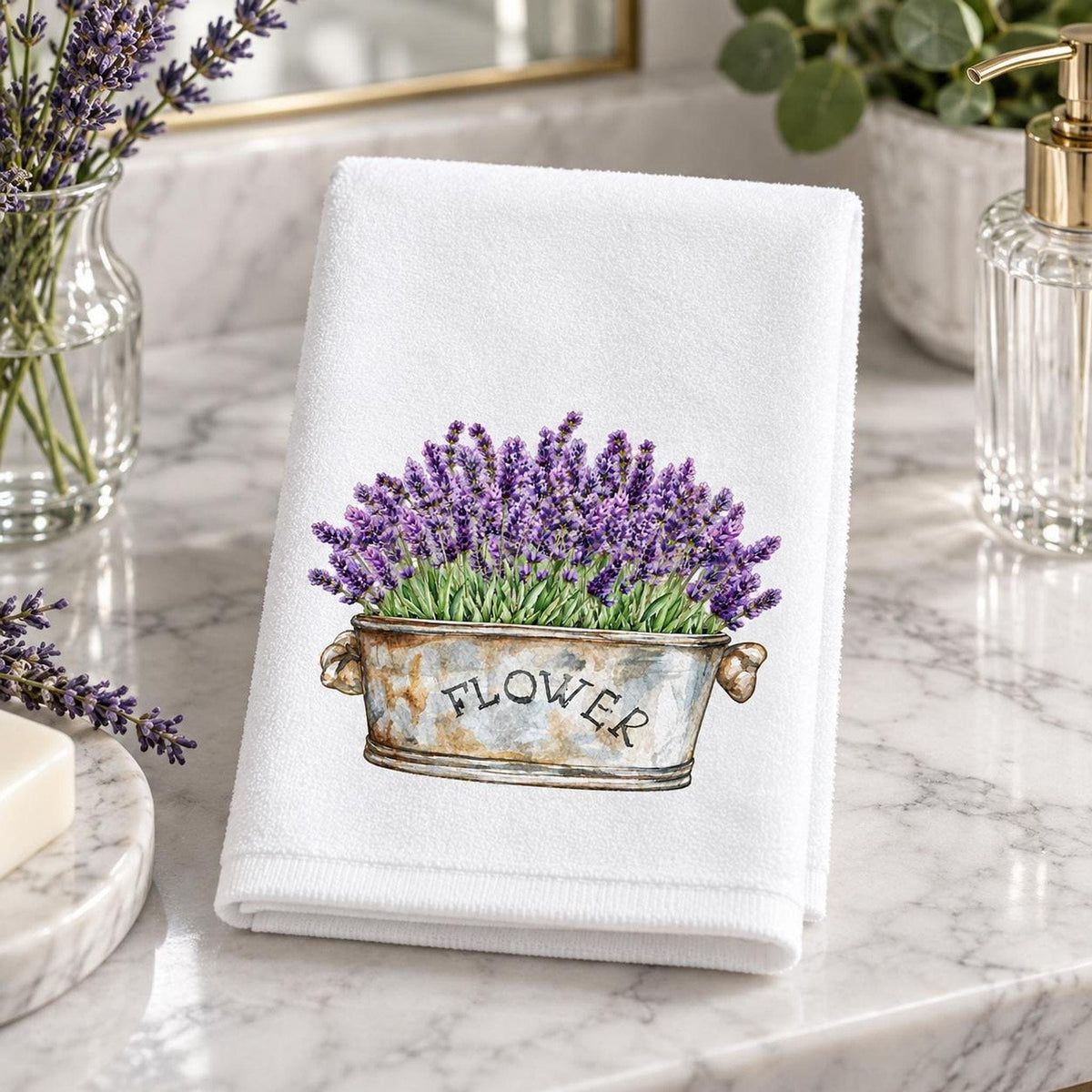 Guest Bath Towel, Lavender Flower Design, 11x18 Cotton Blend