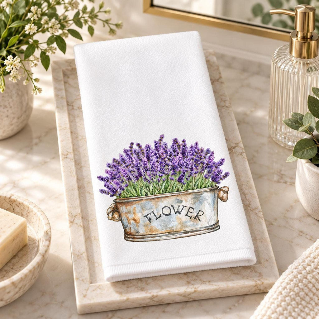 Guest Bath Towel, Lavender Flower Design, 11x18 Cotton Blend