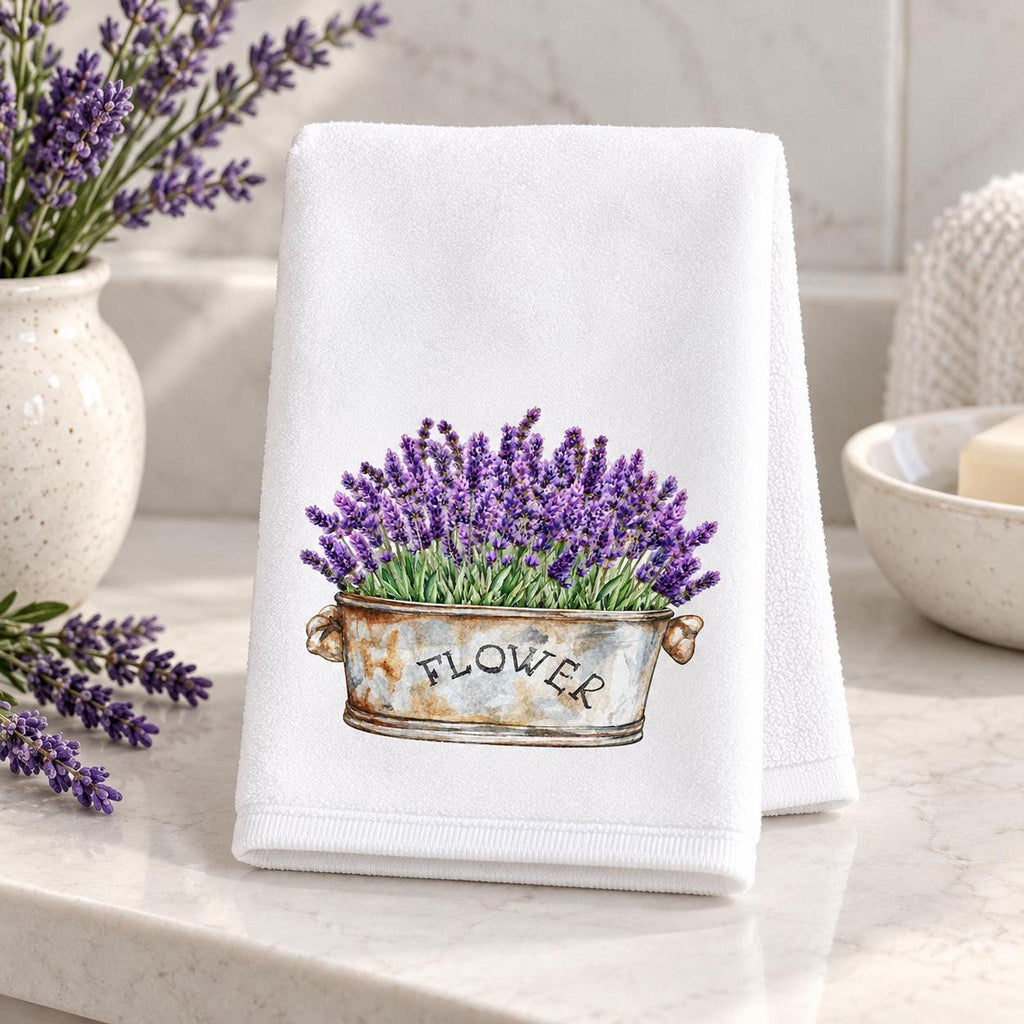Guest Bath Towel, Lavender Flower Design, 11x18 Cotton Blend