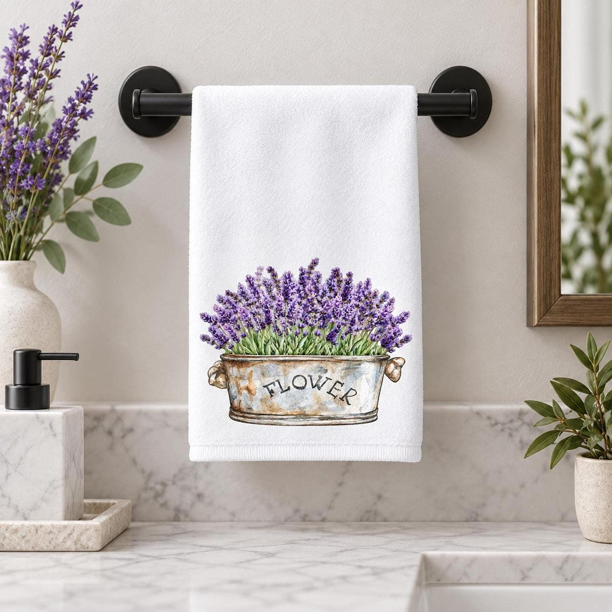 Guest Bath Towel, Lavender Flower Design, 11x18 Cotton Blend