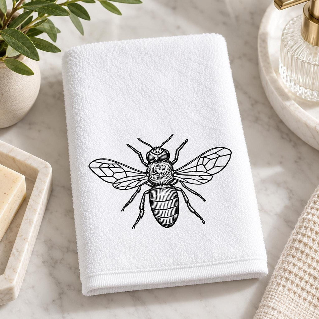 Bee Fingertip Towel, Black White Guest Bath Decor, 11 × 18 Inch Cotton Terry