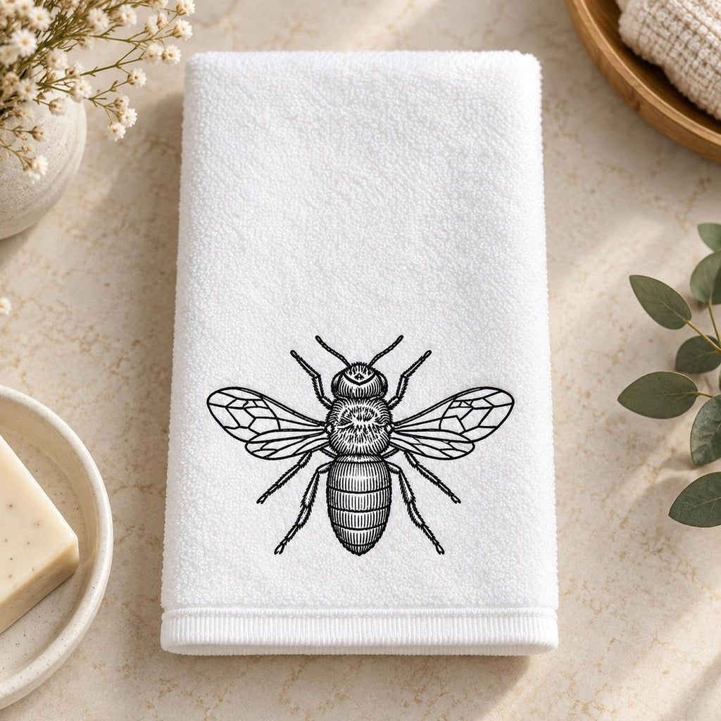 Bee Fingertip Towel, Black White Guest Bath Decor, 11 × 18 Inch Cotton Terry