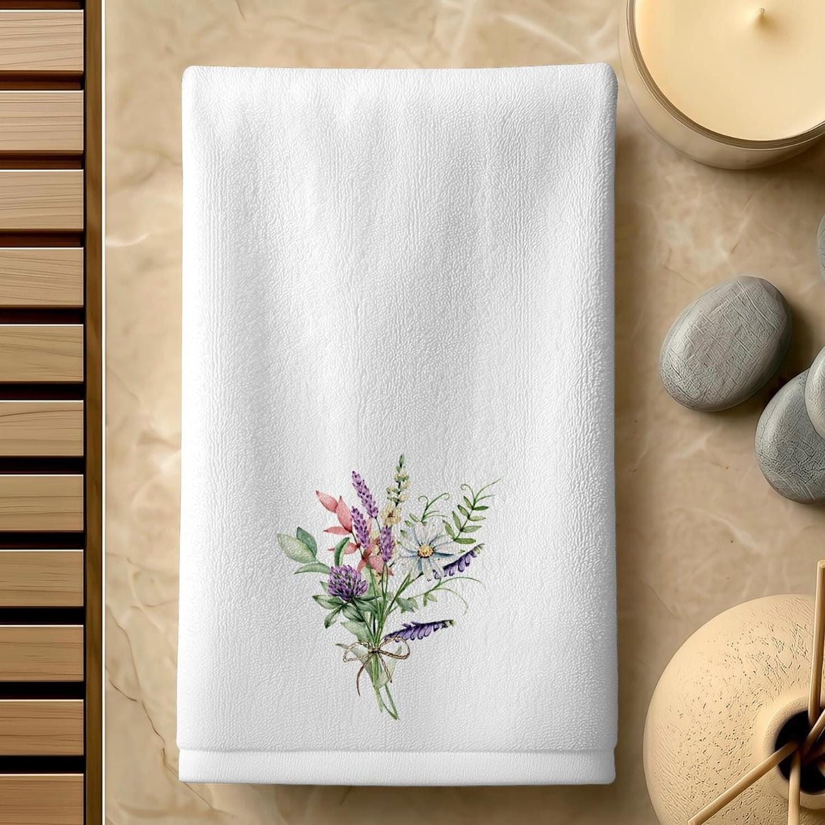 Wildflower Fingertip Towel, Floral Guest Bath Decor, Botanical Powder Room Linen
