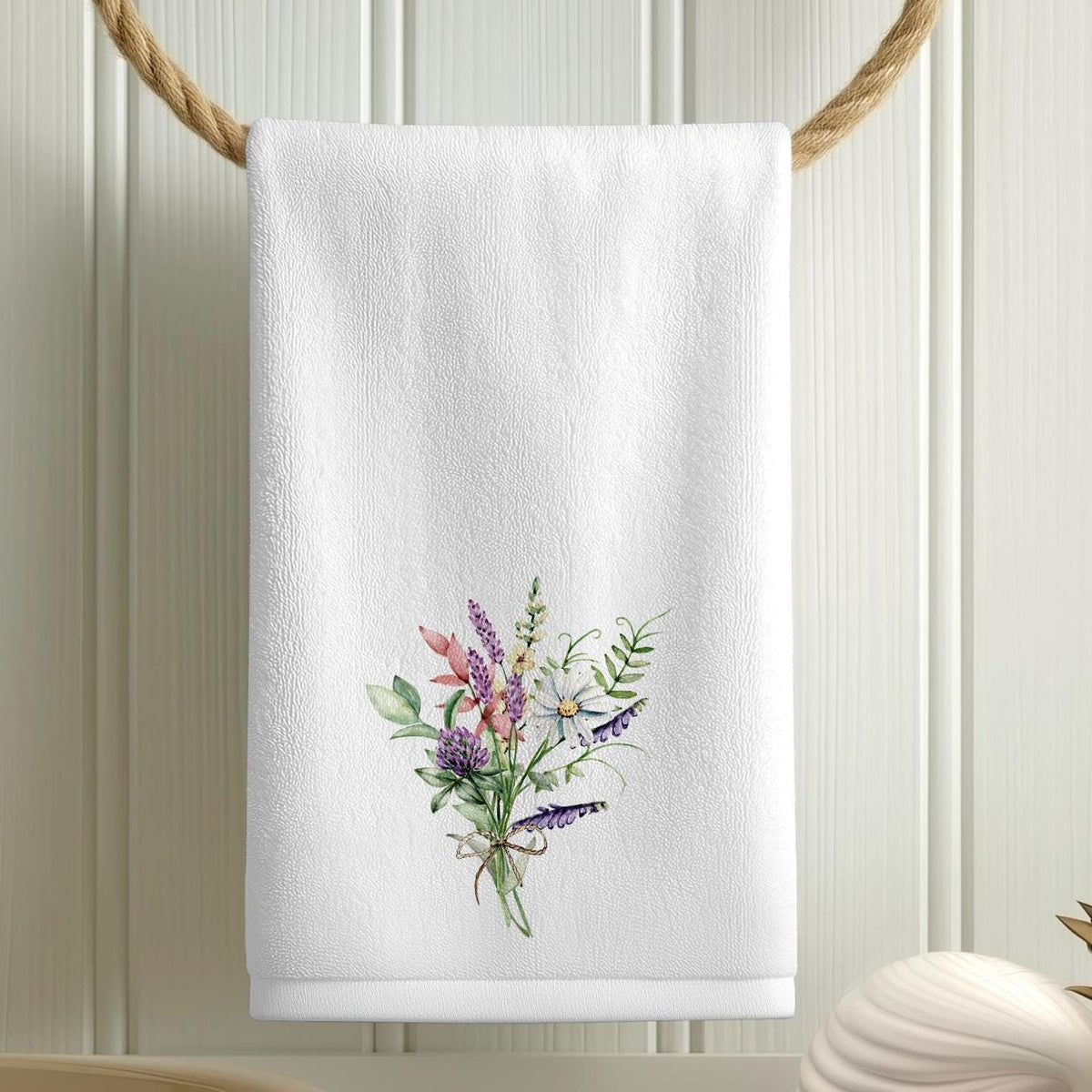 Wildflower Fingertip Towel, Floral Guest Bath Decor, Botanical Powder Room Linen
