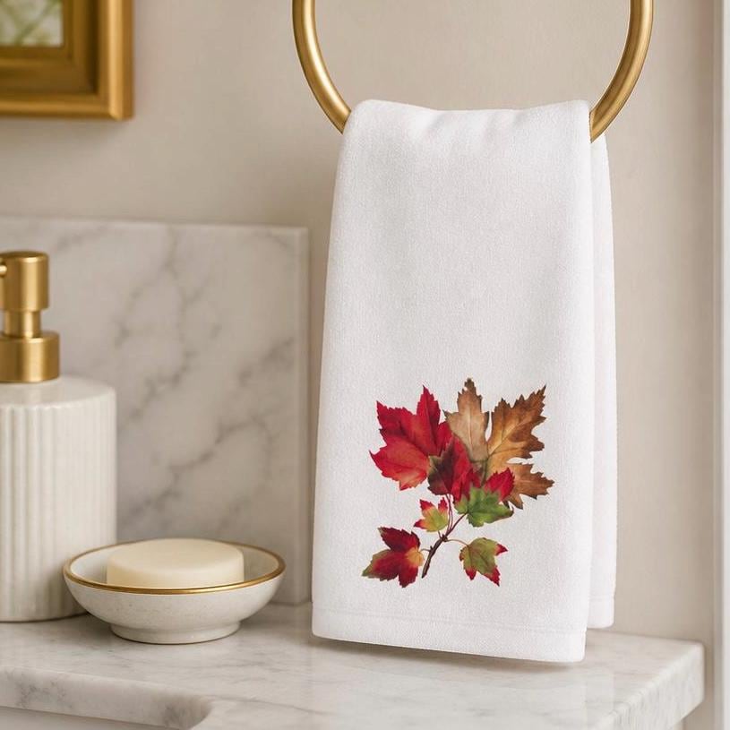 Fall Maple Leaf Fingertip Towel, Autumn Guest Bath Decor, Seasonal Hostess Gift