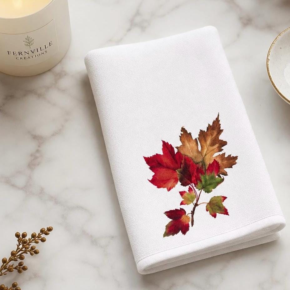 Fall Maple Leaf Fingertip Towel, Autumn Guest Bath Decor, Seasonal Hostess Gift