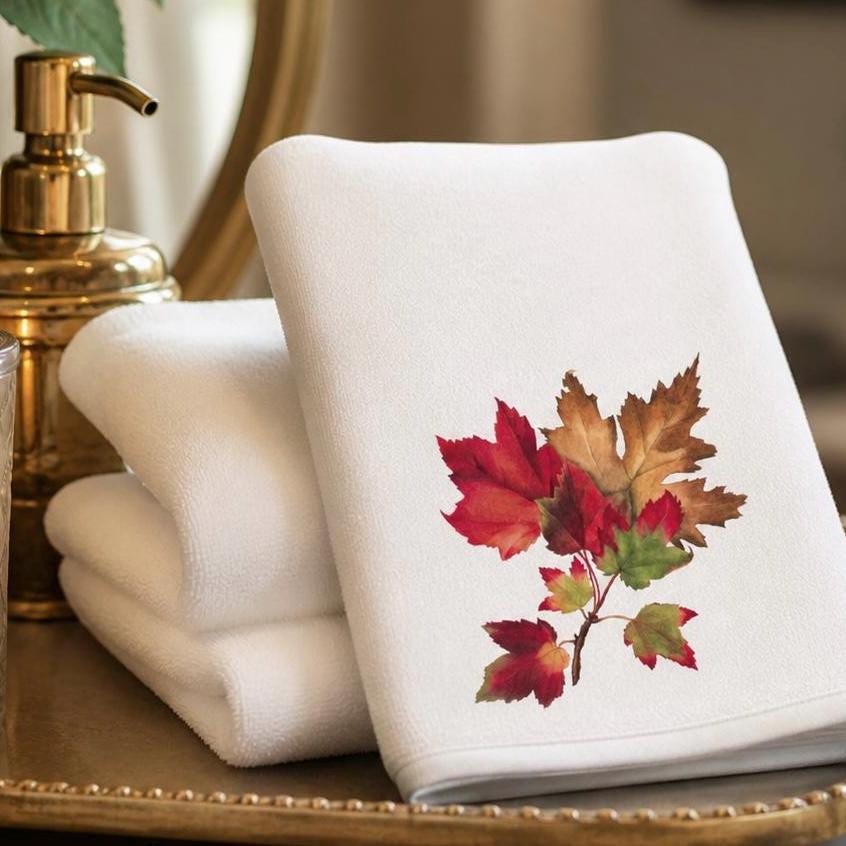 Fall Maple Leaf Fingertip Towel, Autumn Guest Bath Decor, Seasonal Hostess Gift