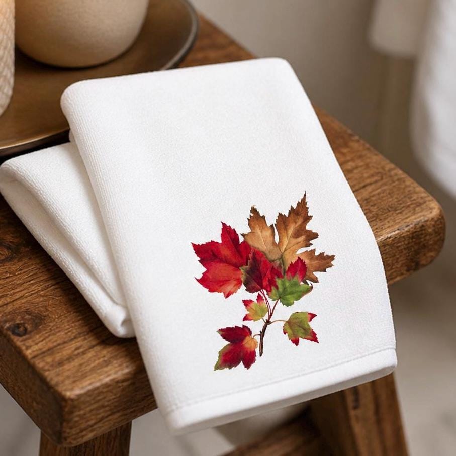 Fall Maple Leaf Fingertip Towel, Autumn Guest Bath Decor, Seasonal Hostess Gift